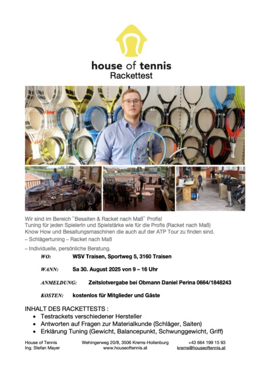 Rackettesting mit House of Tennis Krems!
